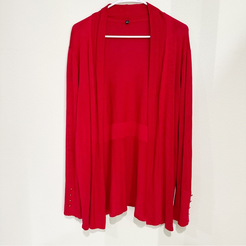 Style & Co Cardigan Size XXL Red Button Sleeve Drape Open Front
